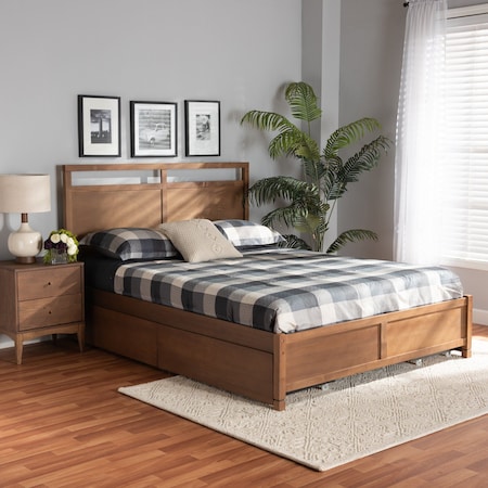 Saffron ModernWalnut Brown Finished Wood King Size 4-Drawer Platform Storage Bed